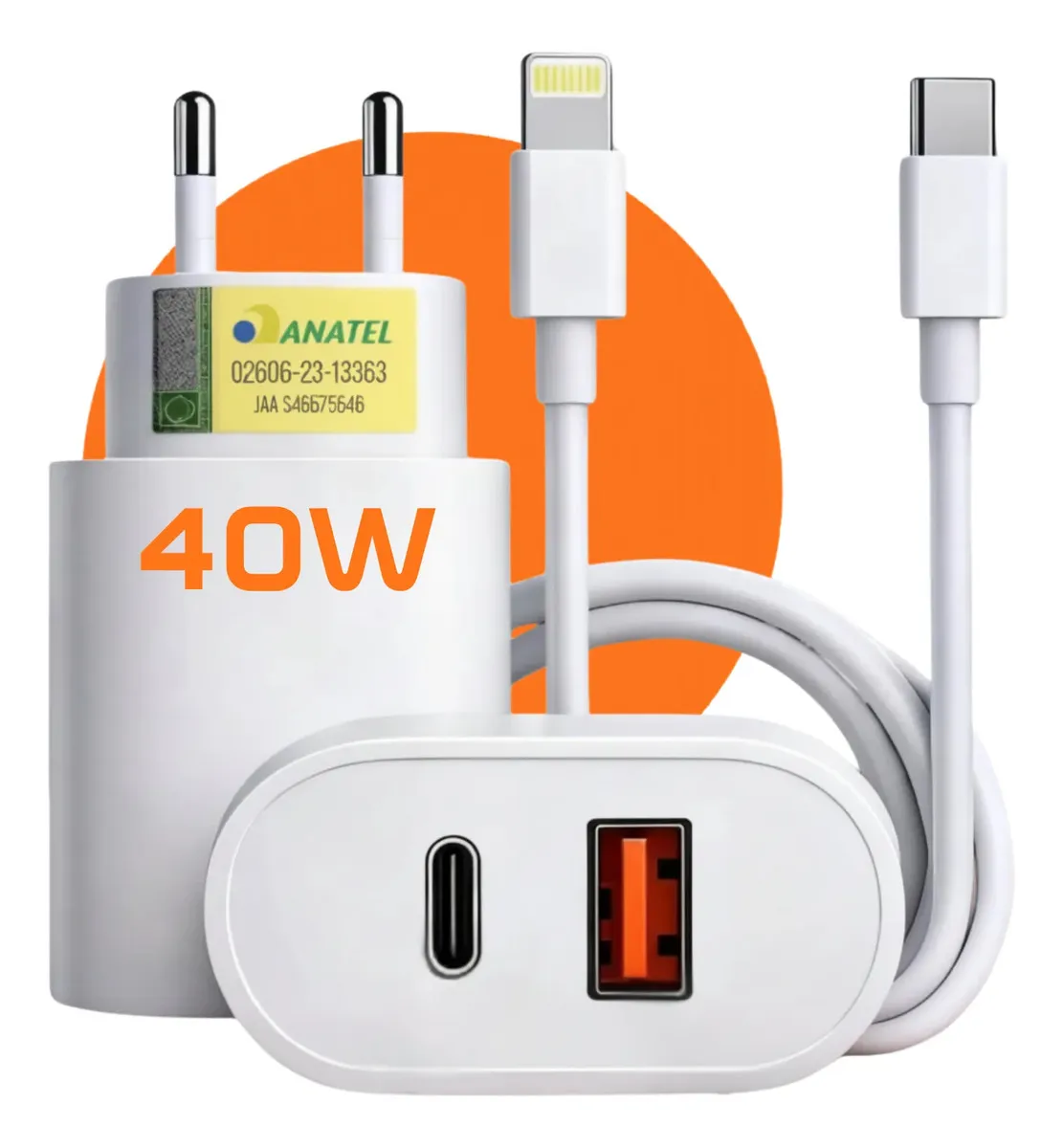Carregador Turbo 40w Para iPhone 11 12 13 14 Pro Max Usb Branco