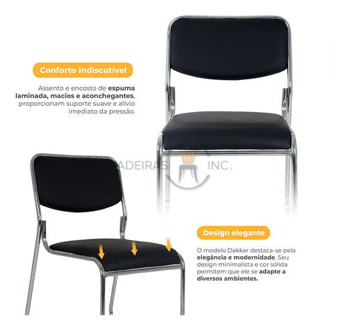 Kit 6 Cadeiras Escritório Eventos Interlocutor Fixa Dakkar