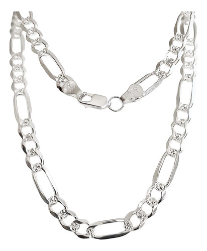 Cadena De Plata 925 Diamantada Hombre Fígaro 70 Cm X 6 Mm