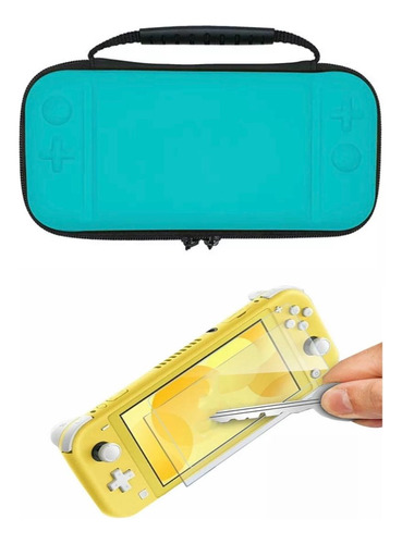 Estuche Rígido Turquesa Nintendo Switch Lite+vidrio Templado