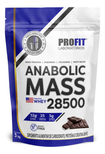 Suplemento em pó ProFit Laboratórios Anabolic Mass 28500 proteínas sabor chocolate em sachê de 3kg