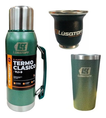 Termo Lusqtoff Acero Inoxidable 1l + Mate + Vaso Termico