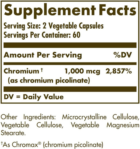 Imagen 2 de 2 de Solgar - Chromium Picolinate 500 Mcg Vegetable Capsules 120