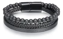 Comprar Pulsera Cuero Cuentas Lava Triple Acero