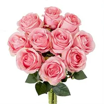 Comprar Rosas Artificiales De Seda Realistas 10u Rosadas Con Tallo 