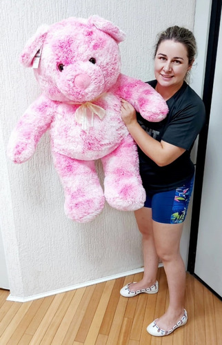 Pelúcia Ursinho Urso Rosa 75cm Brinquedo Presente Crianças