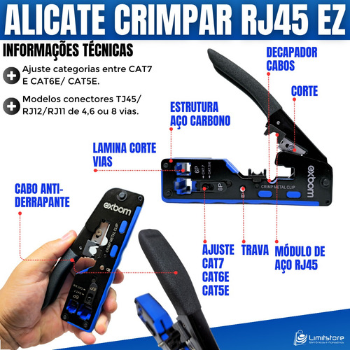 Alicate De Crimpar Rj45 Ez Crimp De Passagem+100 Conector Ez