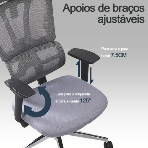 Cadeira De Escritório Ajuste Encosto Ergonômica Branca E Cinza Com Estofado De Malha 150kg