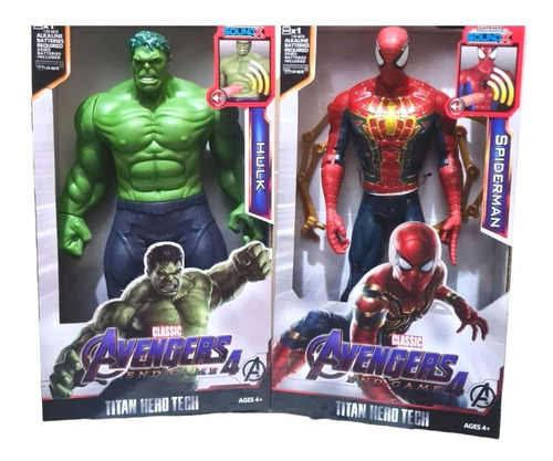 Kit 2 Bonecos Vingadores Hulk + Homem Aranha /garras C/som 