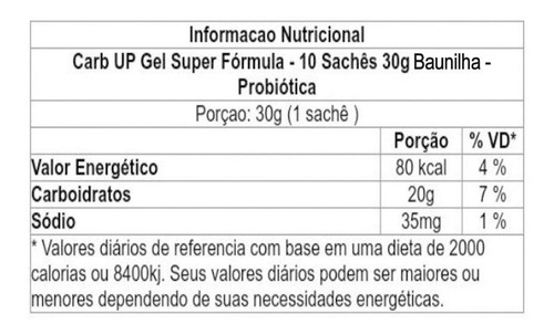 Carb Up Gel - Caixa 10 Sachês - Probiótica