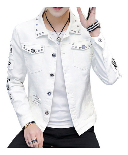 Chaqueta Vaquera Blanca For Hombre Con Remache