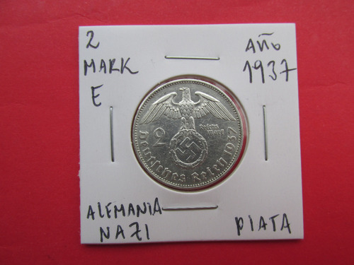 Moneda Alemania Nazi 2 Mark Plata 2 Guerra Año 1937