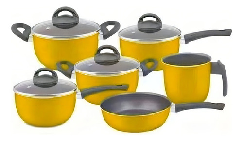 Conjunto De Panelas Amarelo 06 Peças Antiaderente