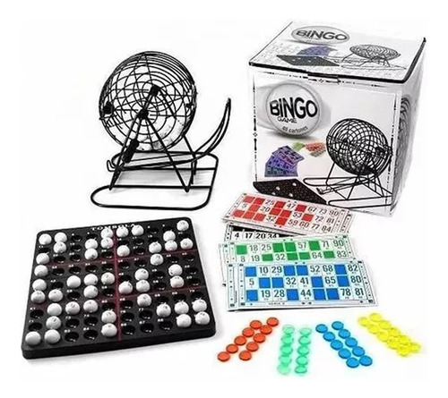 Bingo Bolillero Metalico Exahome Con 48 Cartones Y Fichas De Colores Premium