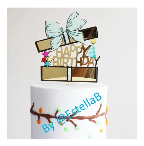 Cake Topper (1 Pieza) Caja De Regalo Color Dorado