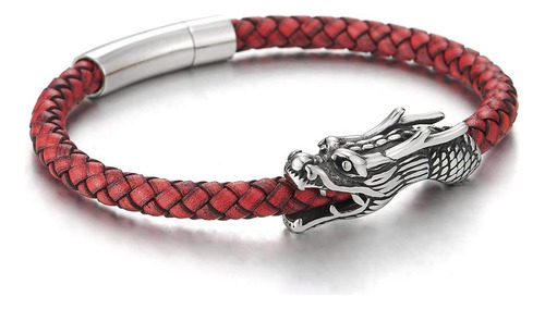 Coolsteelandbeyond Brazalete De Cuero Rojo Trenzado Con Cabe