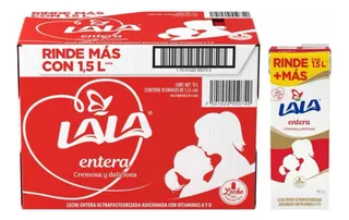 Caja 10x Leche Lala Entera Cremosa Tetrapack 1.5 Litros