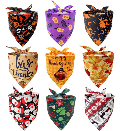 Bandanas Para Perros (paquete De 9), 3 Bandanas De Navidad P