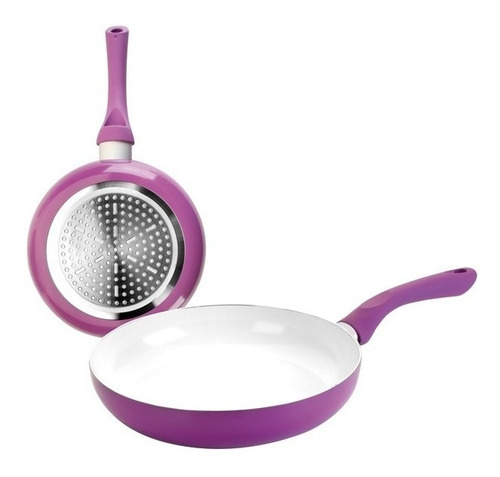 Set 3 Sartenes Ceramica Antiadherente 22 24 26cm Sin Tapa Color Violeta
