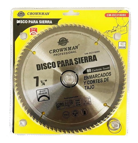 Disco Sierra Madera (7 1/4) 185mm 80 Diente 8000rpm