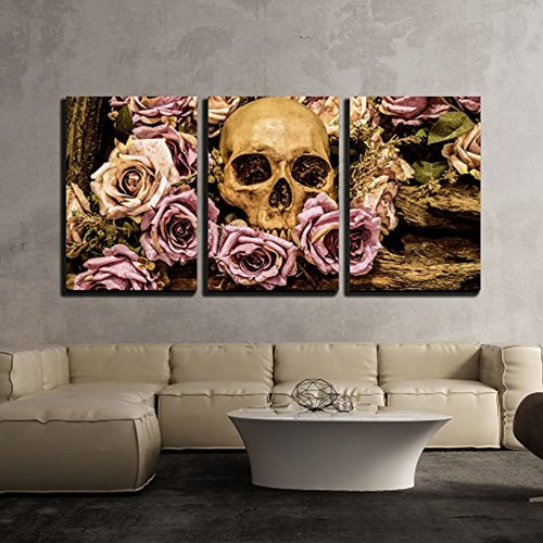 Wall26 Wall26-cráneo Humano Rosas Fondo-lienzo