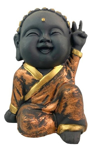 Buda Sonriente Negro Y Dorado Poliresina