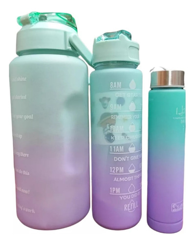 Botella De Agua Motivacional ( 2l+1l+300ml) Pack De 3