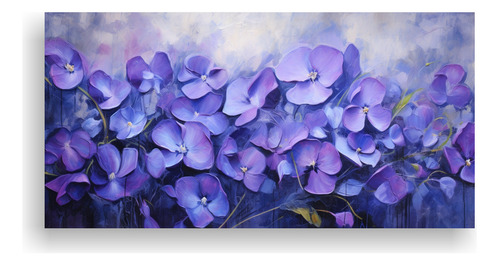 80x40cm Cuadro Flores Violetas Estilo Estilo Óleo - Decocua