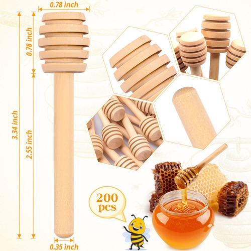 200 Cucharas Palitos Mieleras Madera Miel Agitador De 8cm