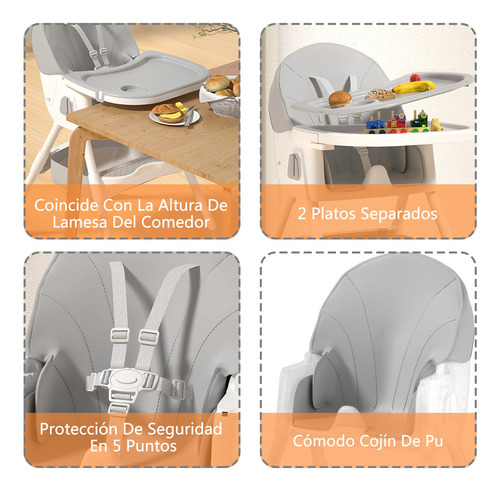 Silla Periquera Bebé Alta Ajustable Para Comer Con Plegado