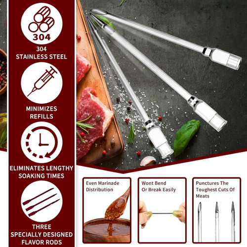 Kit Jeringa Inyectora De Carne De Pavo Con 3 Adobos Para Ahu