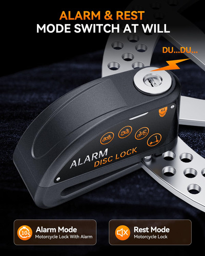 Candado De Disco Con Alarma Para Motocicleta Antirrobo Negro Color