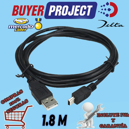 Imagen 2 de 5 de Cable Datos Usb A Mini Usb 5 Pines Cámaras Mp3 Celular 1.8m