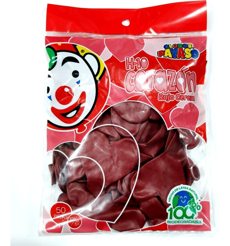 Globo Payaso Corazón H-10 2 Bolsas C/50 Globos, 10 Pulgadas