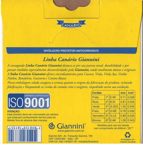 Imagem 2 de 3 de Encordoamento Corda Violão Canário Giannini Nylon C Bolinha