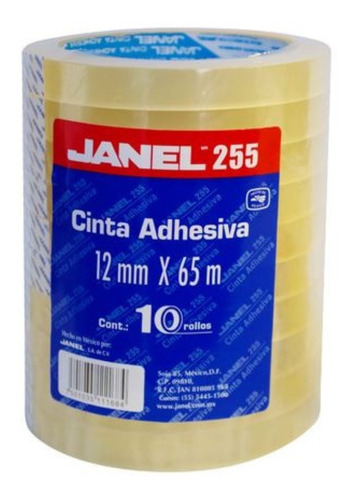 Cinta Adhesiva Janel 12 Mm X 65 M Transparente Pack 10 Pzs