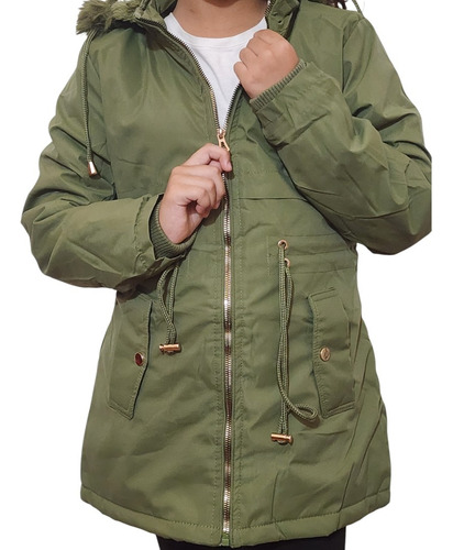 Campera Parka Impermeable Nenas Con Piel Y Capucha