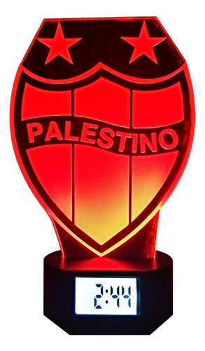 Lámpara Ilusión 3d Club Deportivo Palestino Con Reloj Alarma