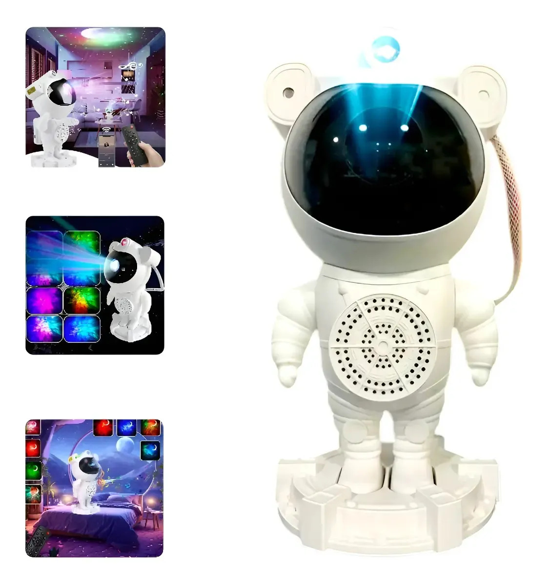 Luminária Projeto Noturno Robô Astronauta Bluetooth Som Branco