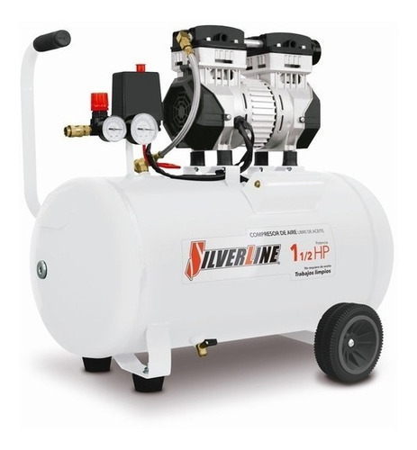 Compresor De Aire 1.5hp 50l Libre De Aceite Silverline
