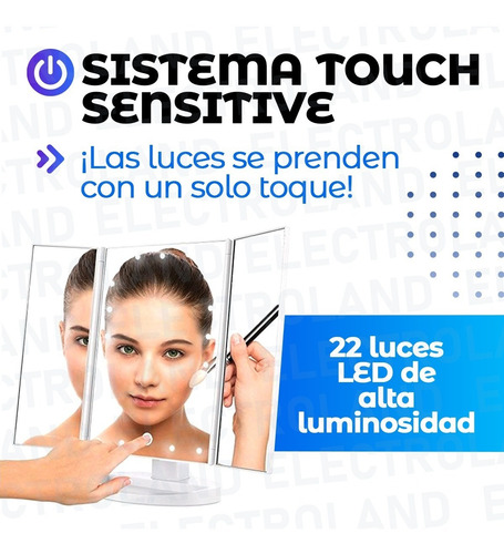 Imagen 6 de 10 de Espejo Luz Led Táctil Maquillaje Puertas Carga Usb Touch
