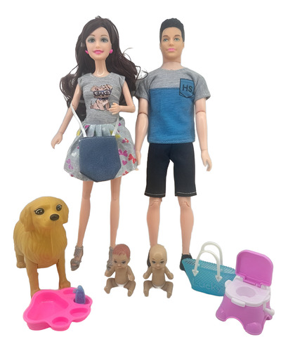 Boneca Barbie Grávida Com Bebes E Cachorro Com Filhotes