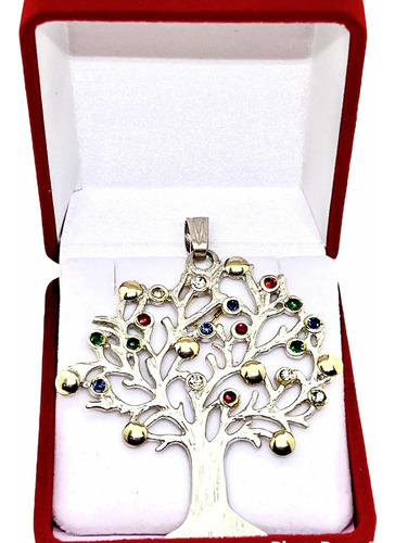 Medalla Arbol De La Vida Con Piedras Multicolor De Plata