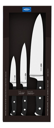 Faca de cozinha - 01 faca chef - 01 faca de cozinha - 01 faca para legumes Brinox Infinity preto3 unidades