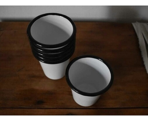 Imagen 3 de 4 de Vaso Enlozado Vintage Con Borde Negro O Rojo