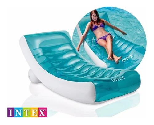 Imagen 2 de 10 de Colchoneta Sillon Inflable Intex Rockin Lounge C/ Porta Vaso
