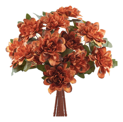 6 Flor Artificial Margarita Tallo Arreglo Seda Naranja Para