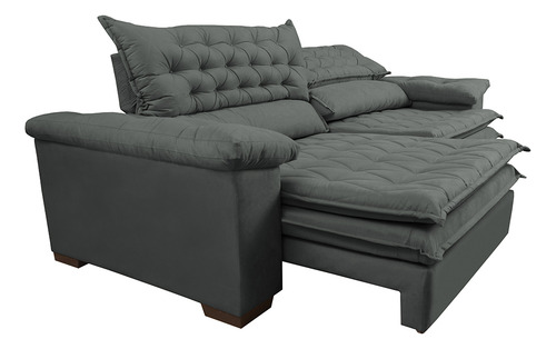 Sofá Retrátil e Reclinável Molas Ensacadas Cama inBox Botonê 2,12m Espuma Viscoelástico Suede Cinza