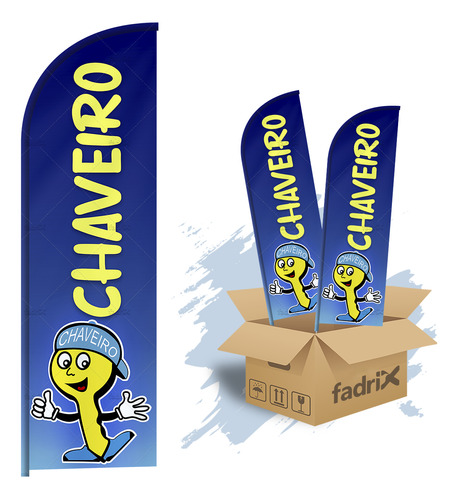 Wind Banner Dupla Face 3mt Completo Chaveiro Kit C/ 2unds