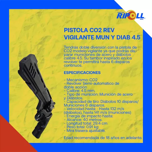 Pistola Co2 Revolver Vigilante Mun/diabolos Cal. 4.5 + Envio